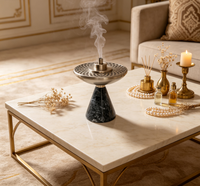 Brûleur d'encens de luxe en marbre, brûleur de Bakhoor en pierre naturelle, porte-encens Mubkhar arabe fait main pour la décoration de la maison pendant le Ramadan