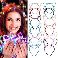 Serre-tête lumineux LED en forme de couronne de fleurs avec oreilles de chat, serre-tête clignotant pour femmes et filles, accessoire de costume