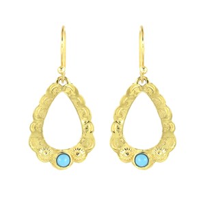 Pendientes de latón chapado en oro vintage con turquesa, estilo tribal, los más vendidos, joyería para oficina - Product Image 1