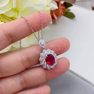FYXL1152 Pendentif de luxe rétro tendance plaqué or avec chaîne à maillons et zircon, forme œuf, rouge sang de pigeon, pour mariage - Product Image 4