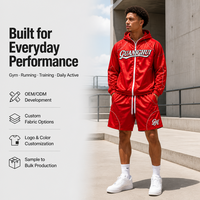 Ensemble short et coupe-vent à capuche rouge avec passepoil contrastant, OEM, marque privée, vente en gros, streetwear, vêtements de sport, personnalisable