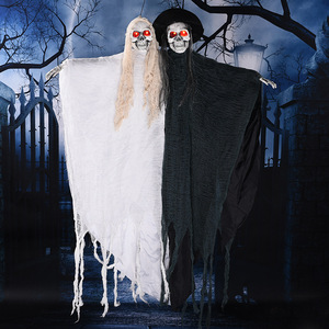 DAMAI Halloween Husbandwife Hanging Ghost Decor Lightvoice Control Induction Reaper Skeleton for Outdoor Yard House Party Supply - Product Image 1