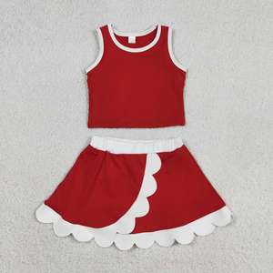 Toddler Girls Two Piece Active Set <b>Blue</b> Crop Top With <b>Skort</b> Sport Outfit Sleeveless Tank Top High Waist A-Line Shorts - Product Image 3