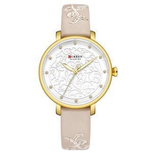 Montre pour femme avec logo personnalisé, design 9046, cadran en verre creux ultra-fin, étanche, quartz, bracelet en cuir, montre-bracelet pour étudiants - Product Image 5