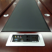 Table de conférence de luxe contemporaine en acajou, style Racetrack, avec incrustations en cuir, pour bureau