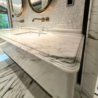 Lavabo mural en marbre Calacatta Viola, pierre italienne de luxe, contemporain et écologique, pour hôtel et villa