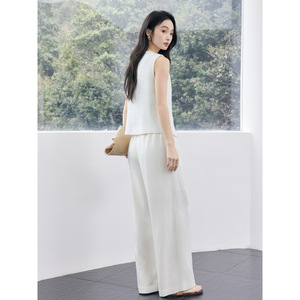 Women Sleeveless Vest Solid Color Button Front Summer Casual Work Wear Two Piece Set - Product Image 4