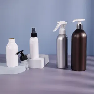可持续化妆品包装空可再填充回收洗发水乳液喷雾哑光黑色铝瓶带泵