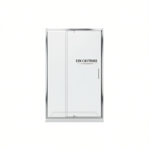 Porte de douche pivotante 44-48 L x 71 H, verre trempé 6 mm, cadre chromé, installation réversible, design contemporain - Product Image 1