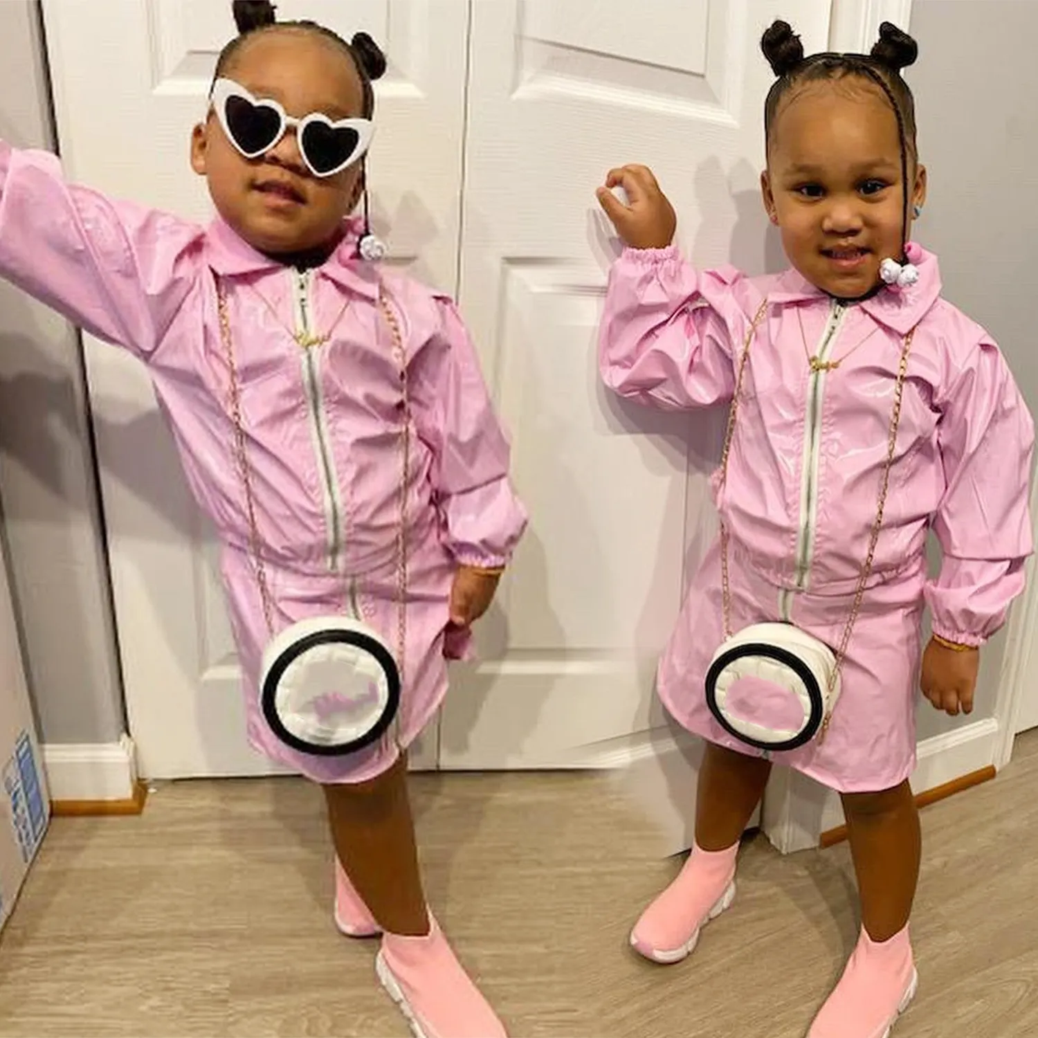 Spring New Design Baby Girls 2pcs Sets Long Sleeve Pink Top +Skirt Suit PU Leather Clothing Sets ropa de moda para ninos