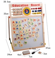 Venta al por mayor juguetes de madera multifuncionales niños tablero de dibujo de doble cara reloj rompecabezas matemáticas número cuentas juguete de aprendizaje