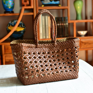 New Chất Lượng Cao Của Phụ Nữ Handmade Dệt Da Túi Da Bò Giỏ Tote Vận Chuyển Túi Dệt Tay Rỗng Chéo Cơ Thể Nữ Túi - Product Image 2