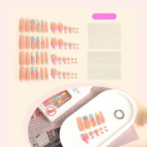 Juego <span class=keywords><strong>de</strong></span> <span class=keywords><strong>Uñas</strong></span> Acrílicas para Dedos <span class=keywords><strong>de</strong></span> los Pies, Diseño Tropical <span class=keywords><strong>con</strong></span> <span class=keywords><strong>Flores</strong></span> Coloridas, Estilo Francés, Corazón, Hechas a Máquina, 24 Piezas, <span class=keywords><strong>Uñas</strong></span> Acrílicas al por Mayor, <span class=keywords><strong>Uñas</strong></span> Postizas - Product Image 2