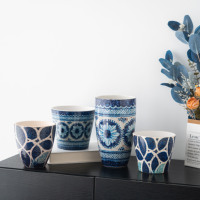 Pot Keramik Motif Biru dan Putih untuk Tanaman, Pot untuk Tanaman Indoor, Pot Hias dan Pot Bunga
