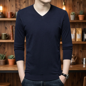 Pull en laine pour homme, col en V, pour l'hiver, en polaire, lavable en machine, teint en fil, tie-dye - Product Image 4