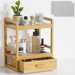 Household Organizer <b>White</b> Modern <b>Wooden</b> Kitchen <b>Shelf</b> Microwave Oven Rack Stand with Storage Drawer for Countertop - Product Image 1