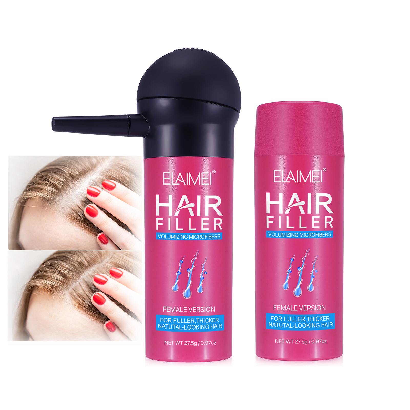 Private Label Natural Orgânico Vegan Styling Fibra Spray De Cabelo Em Pó Espessamento De Fibras De Construção De Cabelo Kit com Bomba Aplicadora