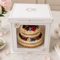 Caja para Pastel de Cumpleaños de Osito, Tamaño Grande |   Cartón Blanco de Grado Alimenticio con Ventanas Laterales Dobles de PET, Ecológico, Reciclable, en Stock