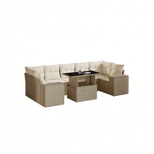 Conjunto de Sofá Modular de Jardín en Ratán Sintético PE Beige con Cojines de Espuma de Alta Densidad, Muebles de Exterior de Diseño Moderno - Product Image 1