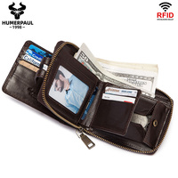 Dompet Kulit Asli HUMERPAUL untuk Pria, Dompet Kartu Kredit Anti-RFID, Dompet Clutch Kapasitas Besar dengan Kantong Koin