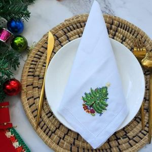 Serviette brodée d'arbre de Noël faite à la main pur coton carré salle à manger lin lavable en machine serviette en tissu <span class=keywords><strong>grand</strong></span> cadeau - Product Image 3