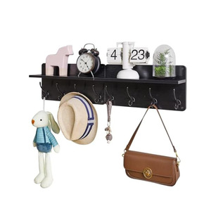 This wall-mounted wooden and iron combination storage rack with <b>hooks</b> is suitable for home use, kitchen tableware organizers, - Product Image 5