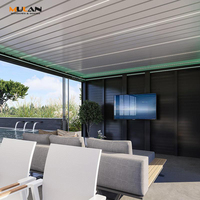 Kits de Pérgola Bioclimática Motorizada con Techo de Lamas de Aluminio para Exteriores, 3x3, 3x4, 3x5, 3x6, 4x3, 4x4, 4x5, 4x6, 5x3, 5x4, 100% Impermeable
