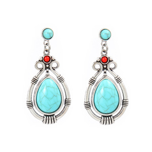 Pendientes Plateados Estilo Bohemia con Incrustaciones de Turquesa, Diseño Geométrico, Joyería para Uso Diario de Mujer - Product Image 2