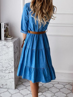 Robe chemise en jean évasée superposée boutonnée à demi-manches décontractée d'été pour femme