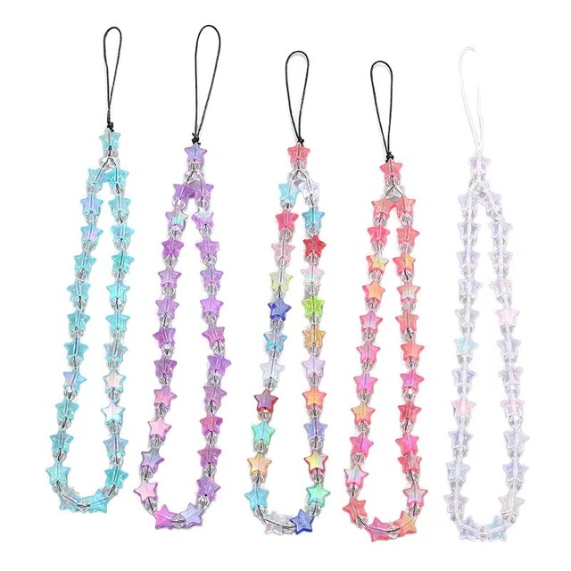 2026 New Star Beaded Phone Chain Lanyard Cute Acrylic Pentagram Beads Keychain Backpack/Phone Case Pendant for Women Girls Gift