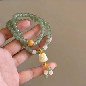 Chinese Green Jade <b>Bracelet</b> Lucky Stretch Handmade Artificial Jade <b>Bracelet</b> Lion Charm Double Circle Glass <b>Bead</b> <b>Bracelets</b> - Product Image 1