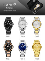 TOMI T302 Set Jam Tangan Pria Mewah 4 Buah Baru Berkualitas Tinggi Tali Baja Dial Bergaris Kalender Jam Tangan Quartz Pria Hadiah Reloj
