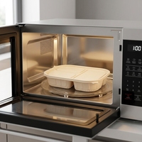 Boîte à lunch jetable biodégradable à 3 compartiments avec couvercle, étanche, compatible micro-ondes, sans BPA, contenants alimentaires en amidon de maïs