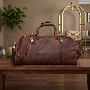 Unisex Vintage Travel Bags Genuine Leather Customized Zipper Closure Waterproof Foldable Lightweight Premium Quality Durable - Product Image 1