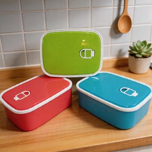Ensemble de 3 contenants alimentaires rectangulaires hermétiques avec couvercles à clipser, bleu, vert, rouge, en plastique, pour la cuisine - Product Image 4
