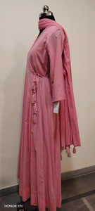 Vestido Maxi Rosa con Cuello en V, Manga Tres Cuartos, Estilo Cruzado, Holgado, Informal, de Algodón Tejido, Color Sólido, con Detalle de Borlas, para Todas las Temporadas - Product Image 5