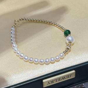 Zhuji Zhizhen New Chinese Style Good 14k <b>Gold</b> Plated <b>Bracelet</b> Green Agate Strong Light Freshwater <b>Pearl</b> Fine Beaded <b>Bracelets</b> - Product Image 1