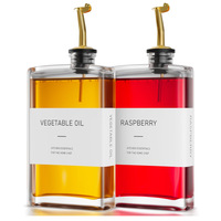 Bouteille d'huile de cuisine en verre plat avec compte-gouttes, estampée à chaud, 350 ml, 500 ml, 750 ml