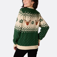 Pull-over unisexe en coton 100% jacquard tricoté plat, col rond, manches longues, motif élan de Noël, couleur unie sésame, pour l'hiver