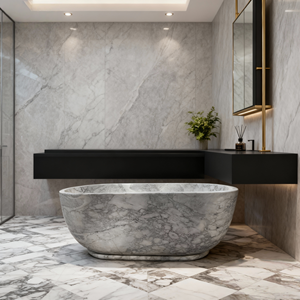 Baignoires autoportantes en marbre gris foncé <span class=keywords><strong>naturel</strong></span> de haute qualité, forme ovale, capacité 500-700L, pour utilisation en salle de bain - Product Image 3