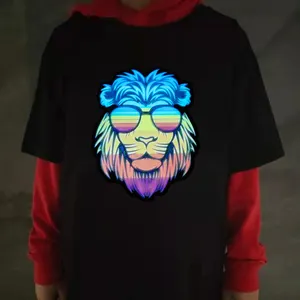 Source factory custom design led flashing sound activated t shirt el panel light up shirt