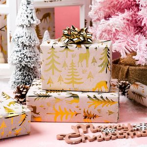 Yarcony Kraft Christmas <b>Wrapping</b> <b>Paper</b> Ivory Gold Foil Tree Deer Theme 17 In X 33 Ft Roll Gift Craft Recyclable - Product Image 6