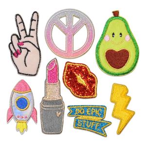 Patch thermocollant brillant en fil doré, motifs Rouge à lèvres, Lumière, Avocat, Paix, Fusée, pour la décoration, sans minimum de stock - Product Image 1
