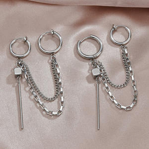 Boucles d'oreilles à clipser en alliage de zinc, style minimaliste, chaîne géométrique, bijoux tendance pour le cartilage de l'oreille - Product Image 3