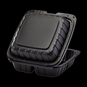Boîte à repas en plastique PP noir à 3 compartiments, prix d'usine, pour préparation de repas à emporter, avec couvercle à charnière - Product Image 1