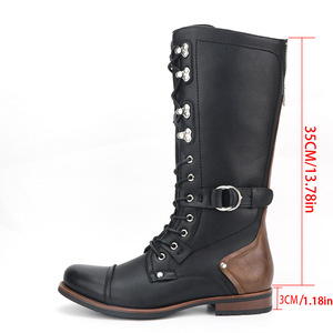 Moto บูทหุ้มข้อครึ่งน่องสำหรับผู้ชาย, รองเท้าบู้ตหนังแท้แบบผูกเชือกกันลื่นสำหรับทุกฤดูกาลพื้นรองเท้าส่วนกลางทำจากยาง EVA - Product Image 2