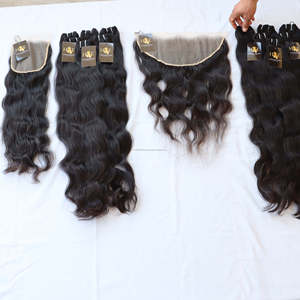 Vendeurs de cheveux vierges de vison Extension de cheveux humains indiens droits et osseux Faisceau de cheveux 100% naturels bruts du temple indien avec frontal Hd - Product Image 2