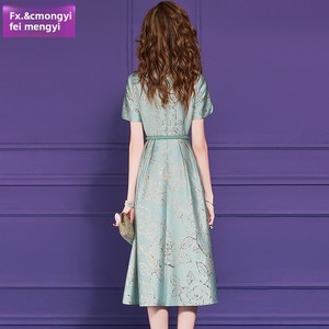 Robe de soirée FMY63983 style <span class=keywords><strong>chinois</strong></span> <span class=keywords><strong>traditionnel</strong></span> Cheongsam/Qipao bleu uni en polyester, coupe ajustée, longueur genou, pour l'été - Product Image 2