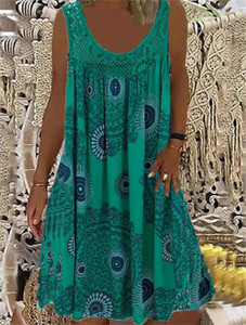 Europe et États-Unis Chemise à poches sans manches T-shirt Robe imprimée Robes décontractées sans manches - Product Image 4