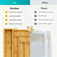 Organisateur de tiroir extensible en bambou - Plateau à couverts de cuisine, support à ustensiles, boîte de rangement pour couverts, logo personnalisé, vente en gros